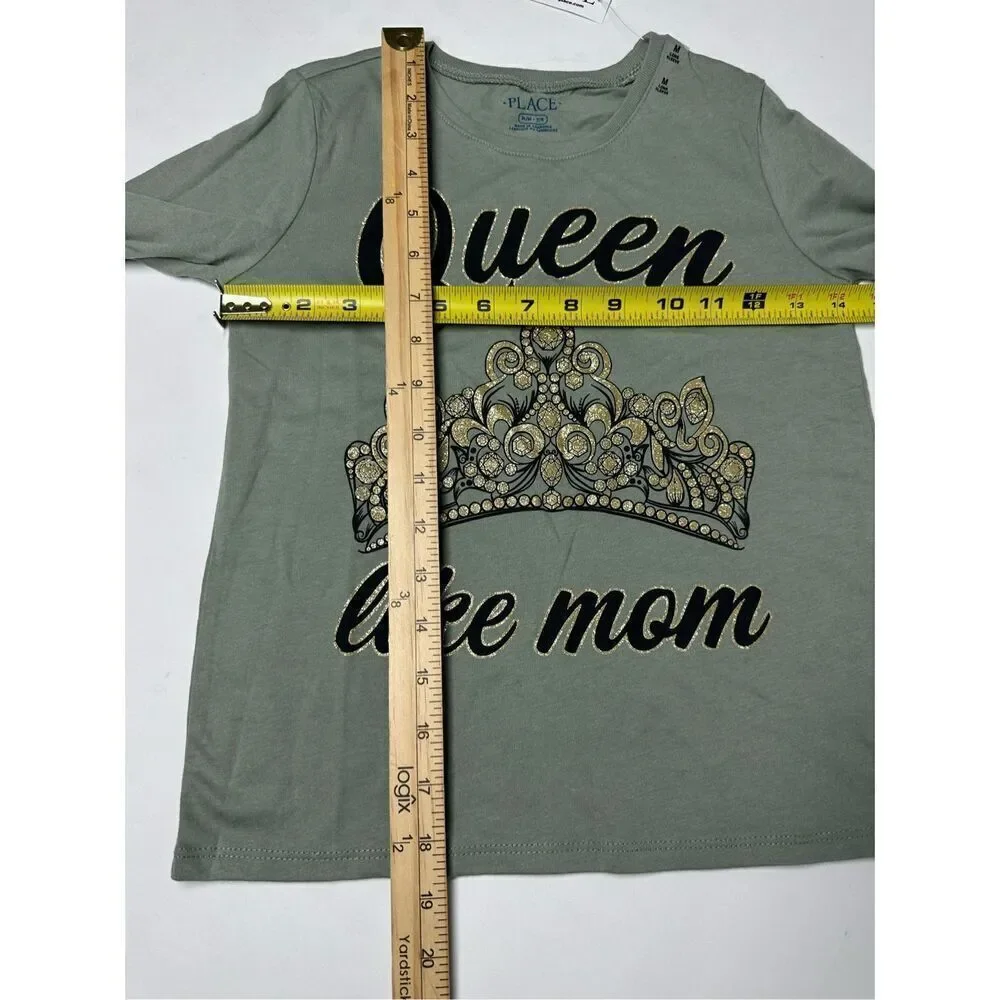 NWT The Children’s Place Girls Queen Mom Graphic Tee Green Glitter Sz M(7-8)